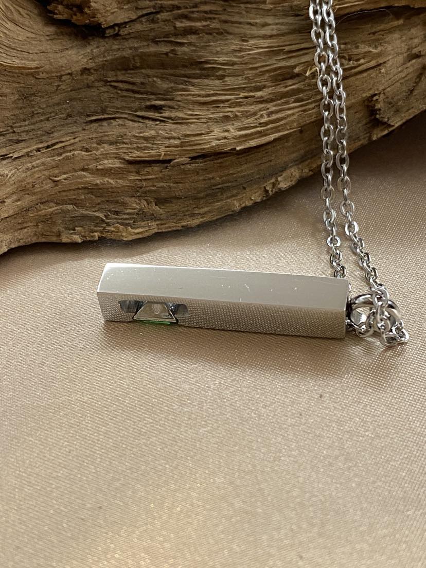 Green Birthstone Bar Cremation Necklace – Silver Memorial Urn Jewelry for Ashes
