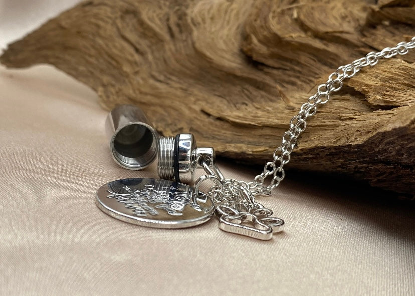Engravable Paw Print Cylinder Cremation Necklace – Pet Memorial Jewelry for Ashes, Pet Loss Gift