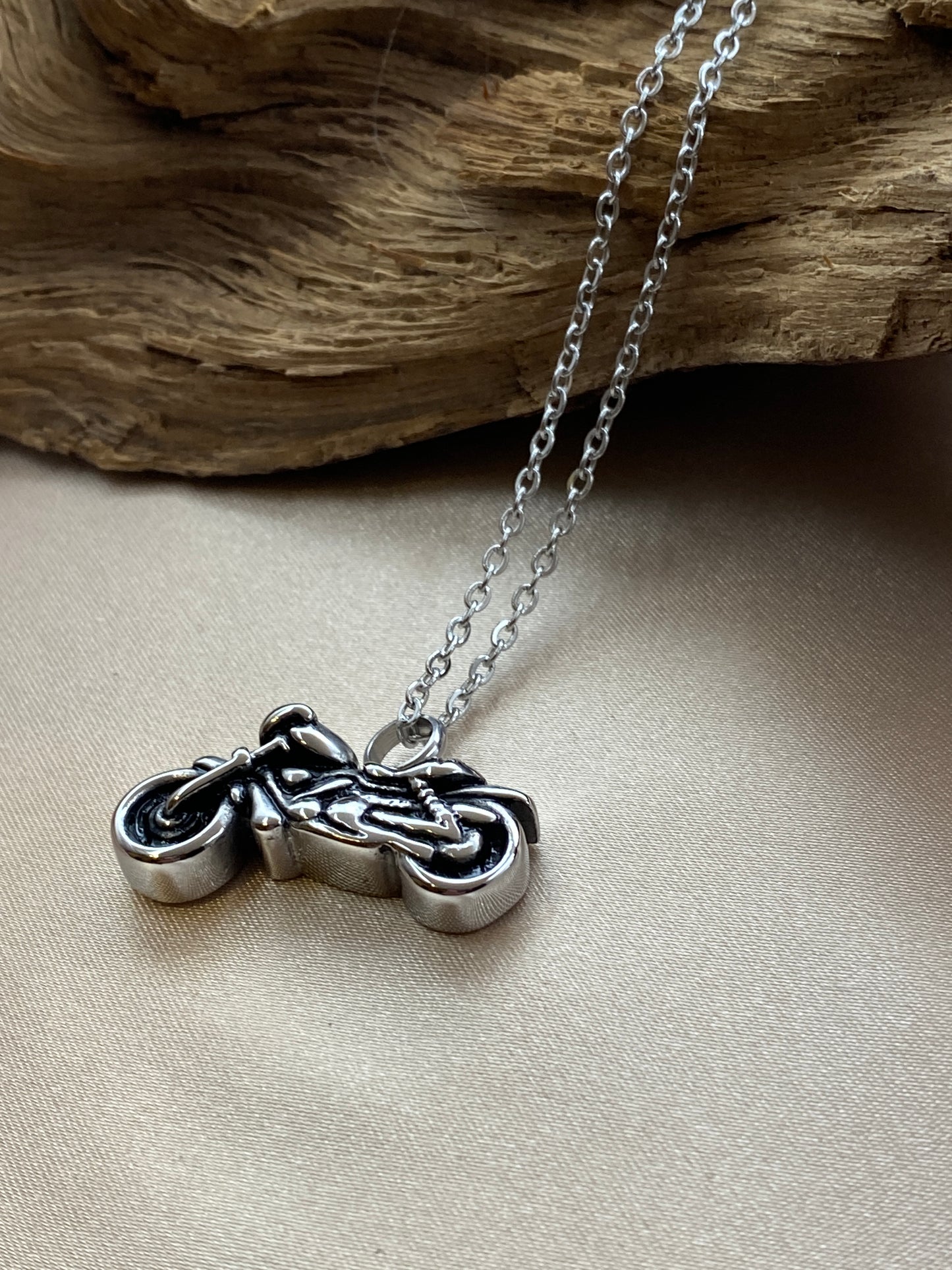 Motorcycle Cremation Necklace for Ashes – Biker Memorial Urn Jewelry for Dad or Loved One