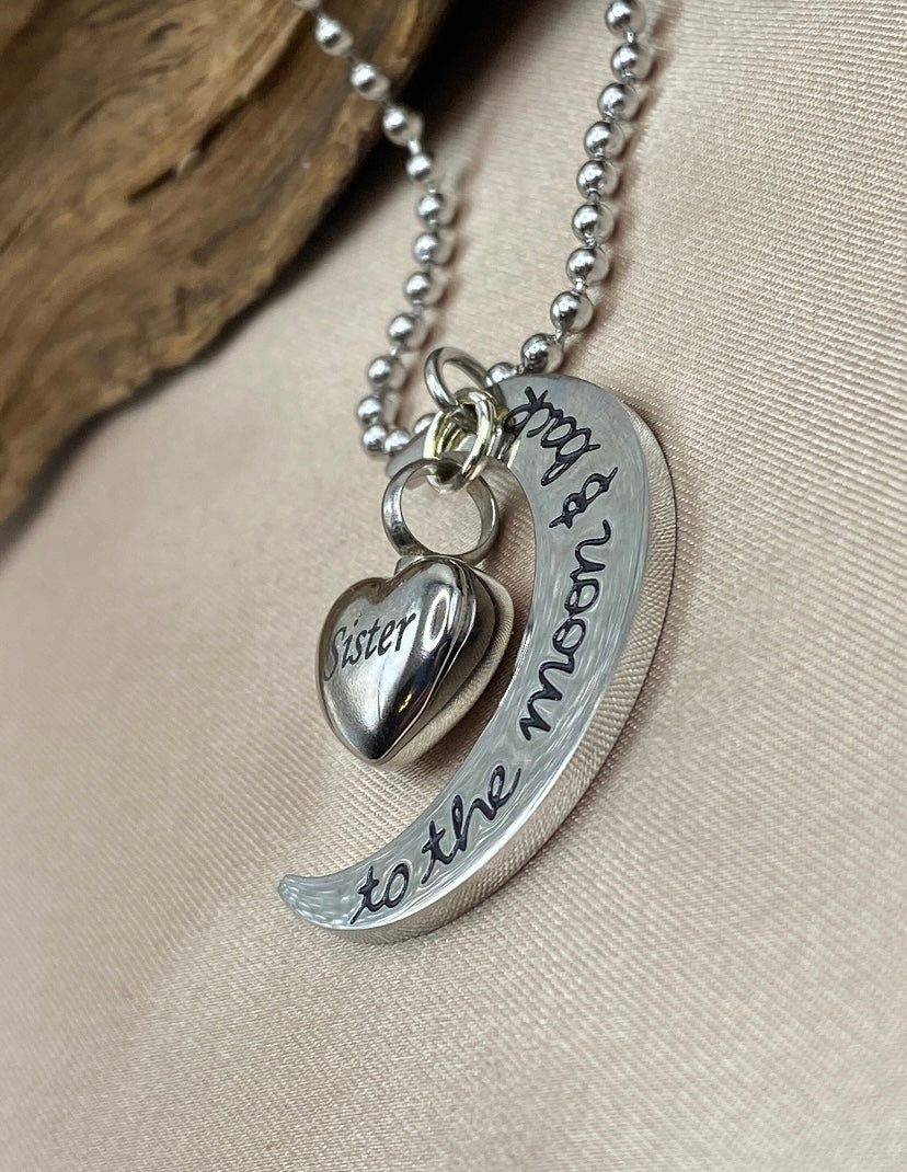 Silver Crescent Moon Cremation Necklace – Memorial Jewelry for Loss of Sister, Ash Pendant