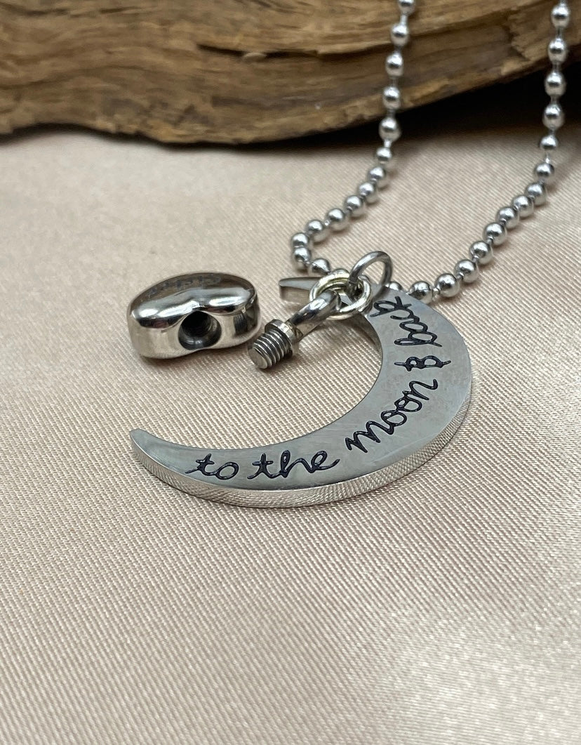 Silver Crescent Moon Cremation Necklace – Memorial Jewelry for Loss of Sister, Ash Pendant
