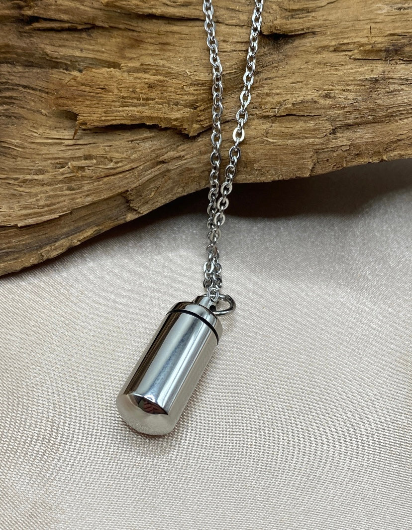 Small Cylinder Urn Necklace - Pet Urn or Memorial Jewelry - Engravable to Hold Human Ashes or Pet Ashes