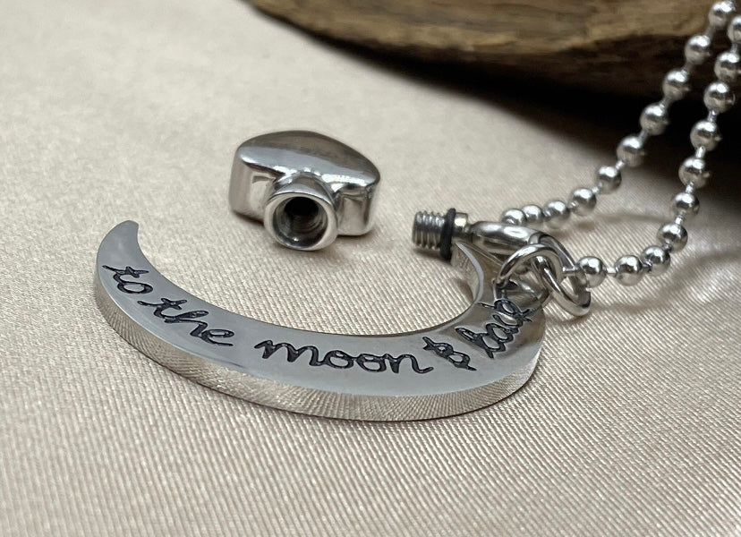 Silver Crescent Moon Cremation Necklace – Memorial Jewelry for Loss of Mother, Ash Pendant
