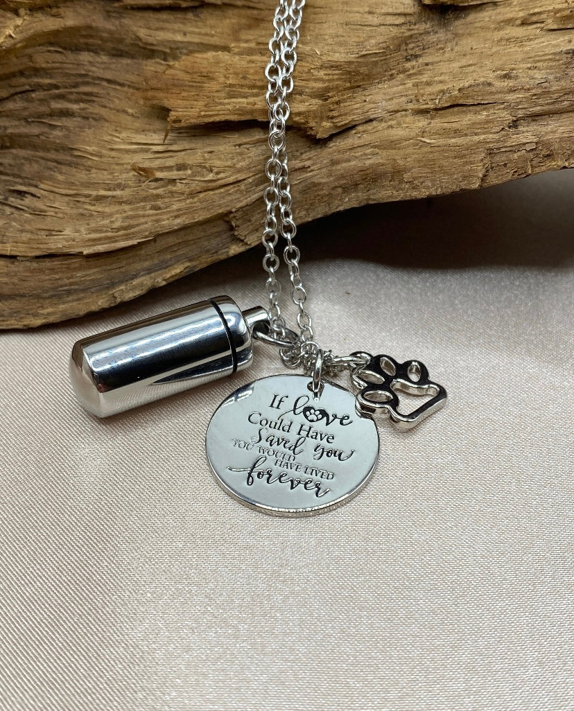 Engravable Paw Print Cylinder Cremation Necklace – Pet Memorial Jewelry for Ashes, Pet Loss Gift