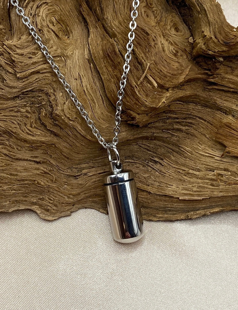 Small Cylinder Urn Necklace - Pet Urn or Memorial Jewelry - Engravable to Hold Human Ashes or Pet Ashes