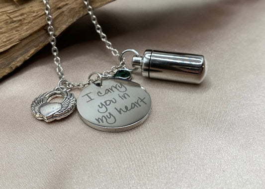 Angel Wing Cylinder Cremation Necklace – Personalized Memorial Urn for Ashes of Pet or Loved One