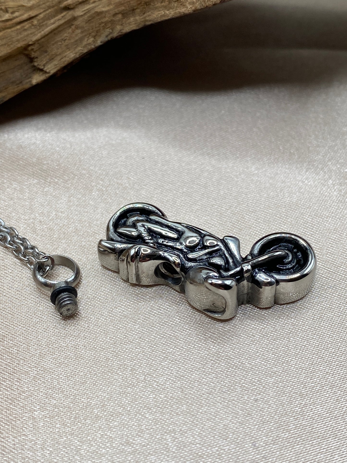 Motorcycle Cremation Necklace for Ashes – Biker Memorial Urn Jewelry for Dad or Loved One