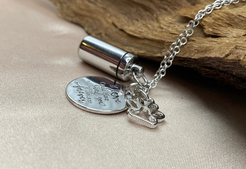 Engravable Paw Print Cylinder Cremation Necklace – Pet Memorial Jewelry for Ashes, Pet Loss Gift
