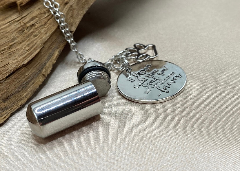 Engravable Paw Print Cylinder Cremation Necklace – Pet Memorial Jewelry for Ashes, Pet Loss Gift