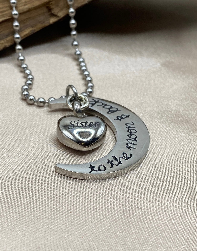 Silver Crescent Moon Cremation Necklace – Memorial Jewelry for Loss of Sister, Ash Pendant