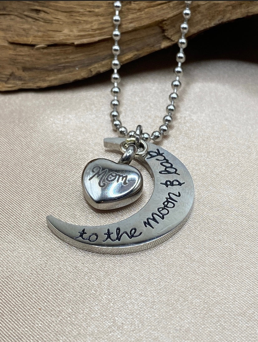 Silver Crescent Moon Cremation Necklace – Memorial Jewelry for Loss of Mother, Ash Pendant