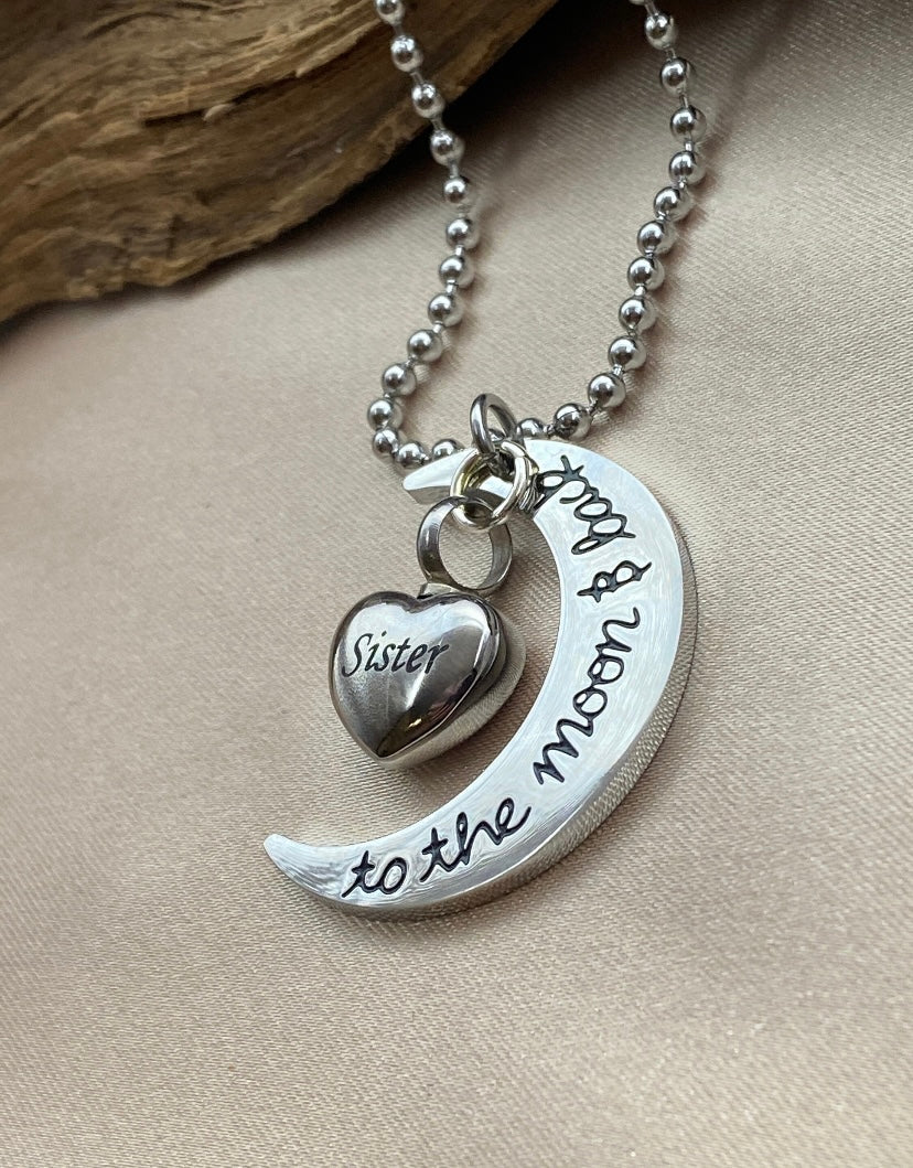 Silver Crescent Moon Cremation Necklace – Memorial Jewelry for Loss of Sister, Ash Pendant