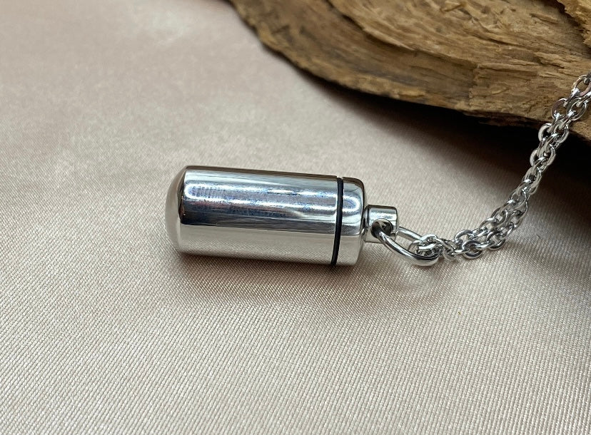 Small Cylinder Urn Necklace - Pet Urn or Memorial Jewelry - Engravable to Hold Human Ashes or Pet Ashes