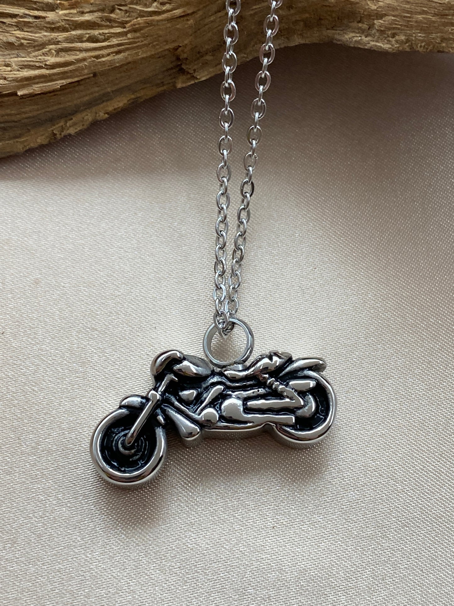 Motorcycle Cremation Necklace for Ashes – Biker Memorial Urn Jewelry for Dad or Loved One