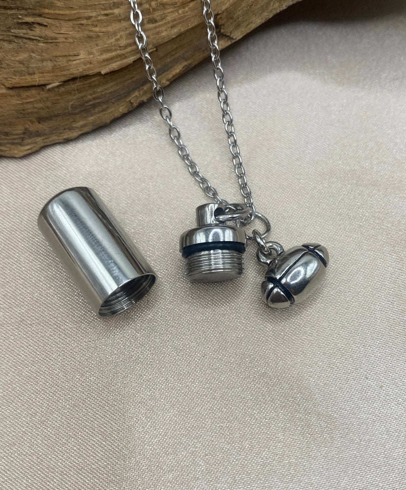 Football Charm Cylinder Urn Necklace – Personalized Memorial Jewelry
