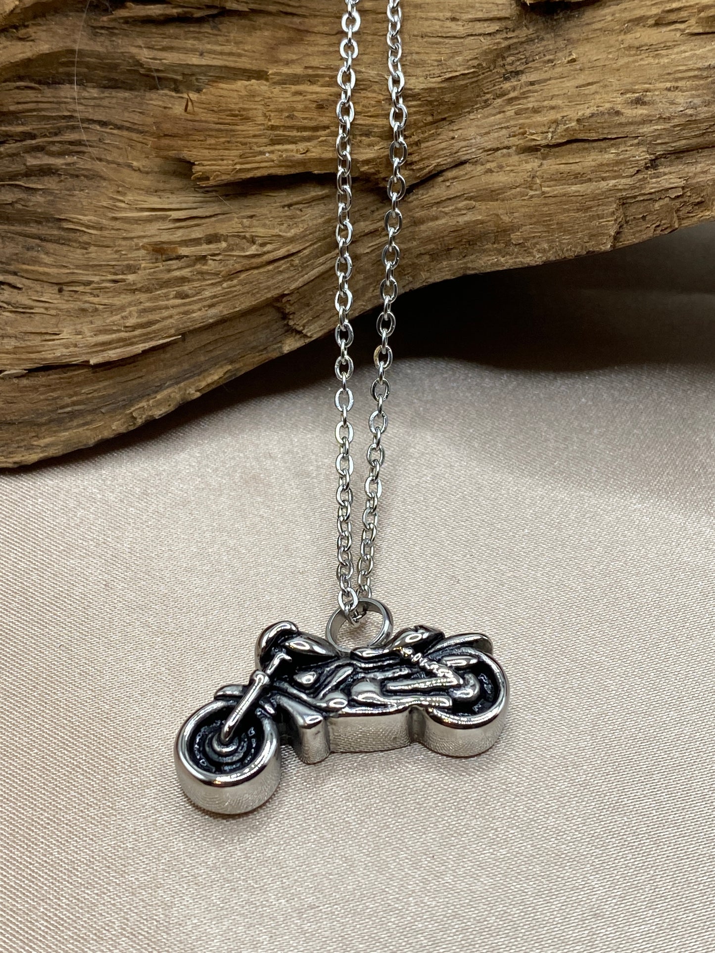 Motorcycle Cremation Necklace for Ashes – Biker Memorial Urn Jewelry for Dad or Loved One