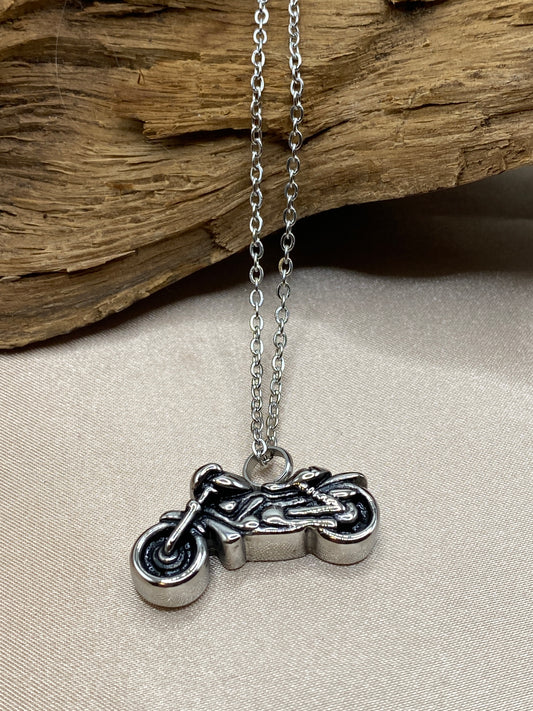 Motorcycle Cremation Necklace for Ashes – Biker Memorial Urn Jewelry for Dad or Loved One