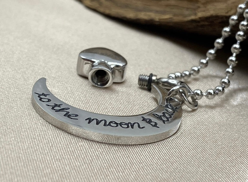 Silver Crescent Moon Cremation Necklace – Memorial Jewelry for Loss of Sister, Ash Pendant