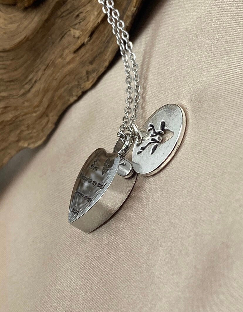 Heart Urn Necklace for Son – Deer Charm Memorial Jewelry for Hunters