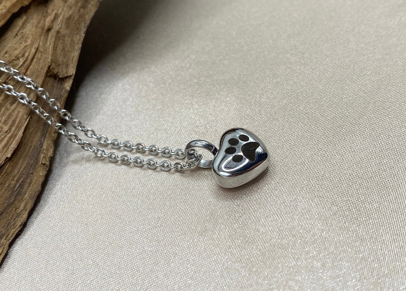 Pet Ashes Necklace – Paw Print Urn Pendant Memorial Jewelry for Cats & Dogs