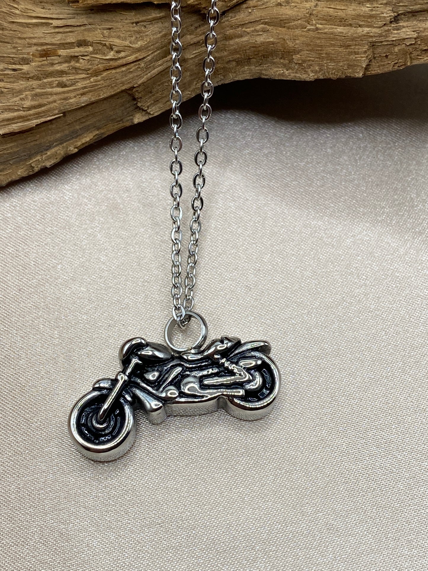 Motorcycle Cremation Necklace for Ashes – Biker Memorial Urn Jewelry for Dad or Loved One