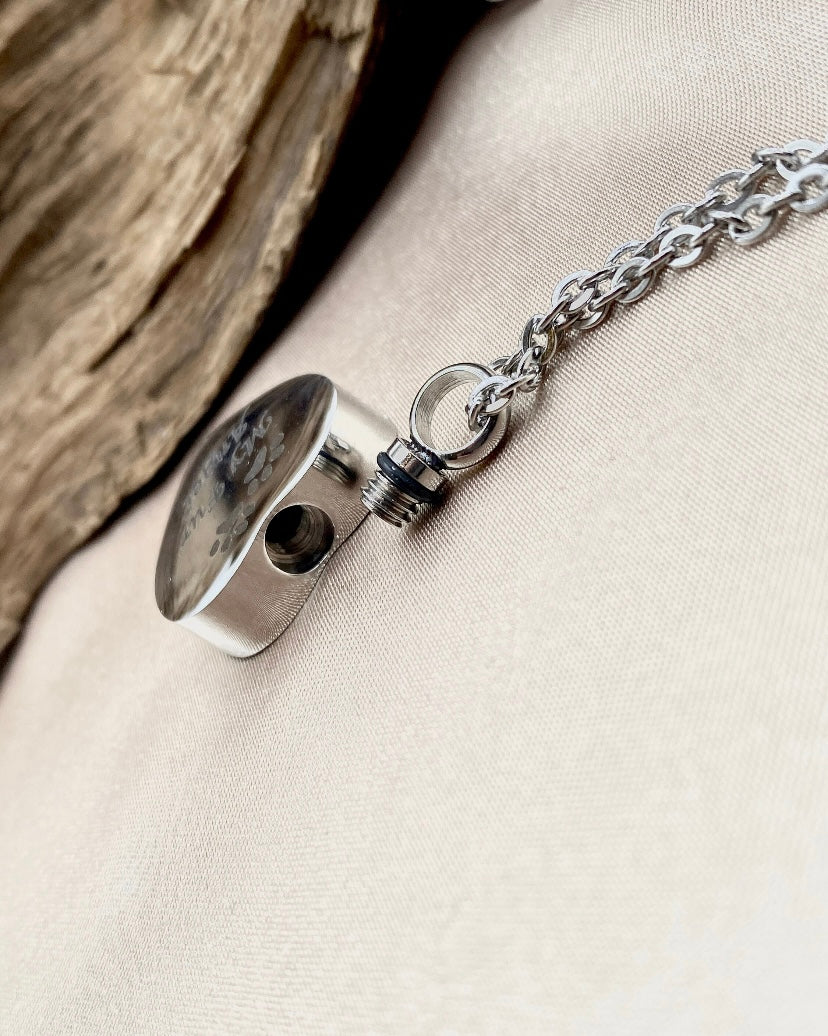 Personalized Heart Shaped Pet Cremation Locket – Engraved Paw Print & “My Fur Angel” Memorial Necklace