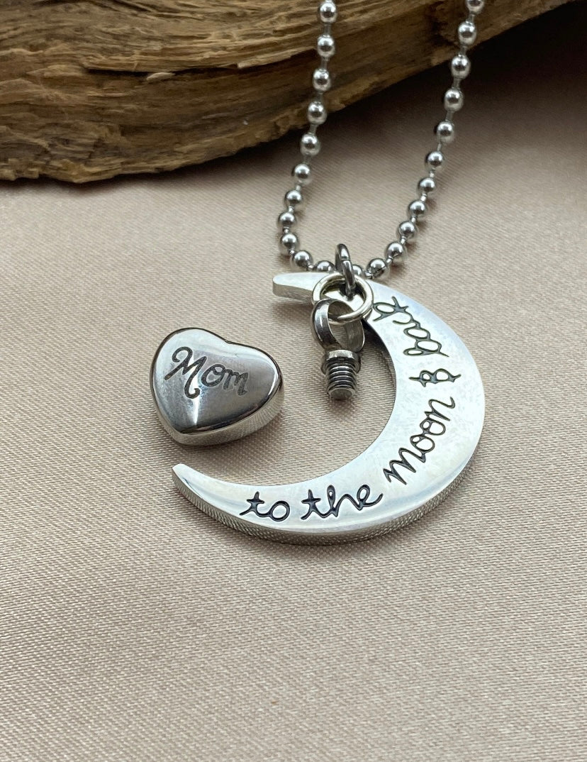 Silver Crescent Moon Cremation Necklace – Memorial Jewelry for Loss of Mother, Ash Pendant