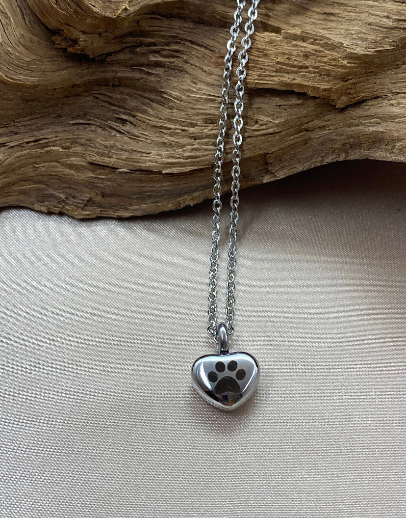 Pet Ashes Necklace – Paw Print Urn Pendant Memorial Jewelry for Cats & Dogs