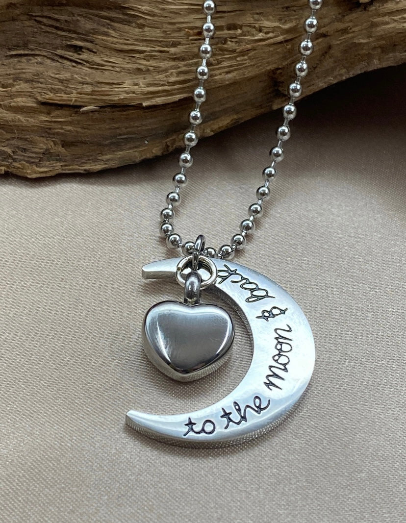 Silver Crescent Moon Cremation Necklace – Memorial Jewelry for Loss of Mother, Ash Pendant