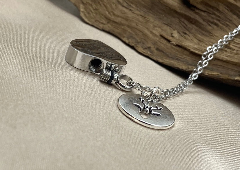 Heart Cremation Urn Necklace - Engraved with 'Son Always on My Mind Forever in Heart' - Personalized Message on Back - Deer Charm - Stainless Steel