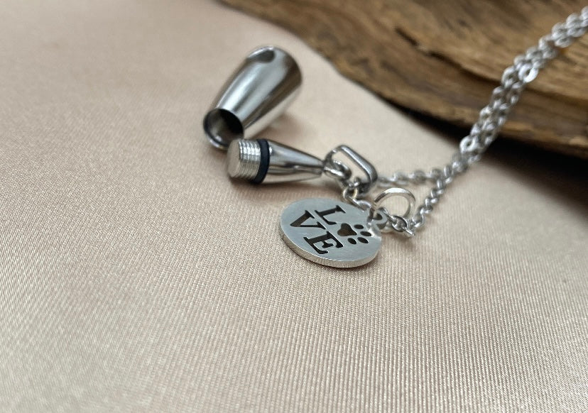 Teardrop Pet Cremation Locket – Paw Print Charm Ash Keepsake Jewelry