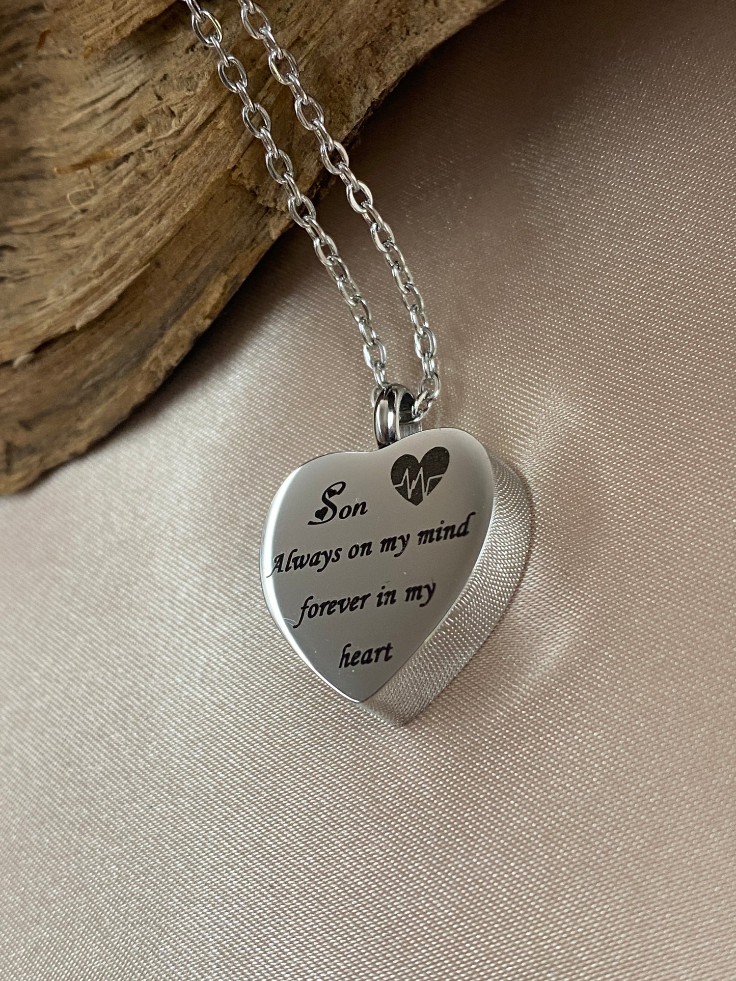 Heart Urn Necklace for Son – 'Always on My Mind' Memorial Jewelry