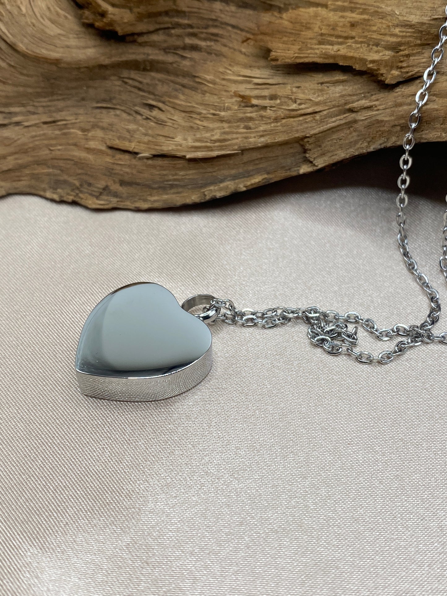 Cremation Heart Urn Necklace – Engraved Silver with Acorn Charm for Dad