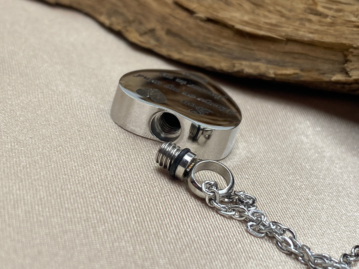 Cremation Heart Urn Necklace – Engraved Silver with Acorn Charm for Dad