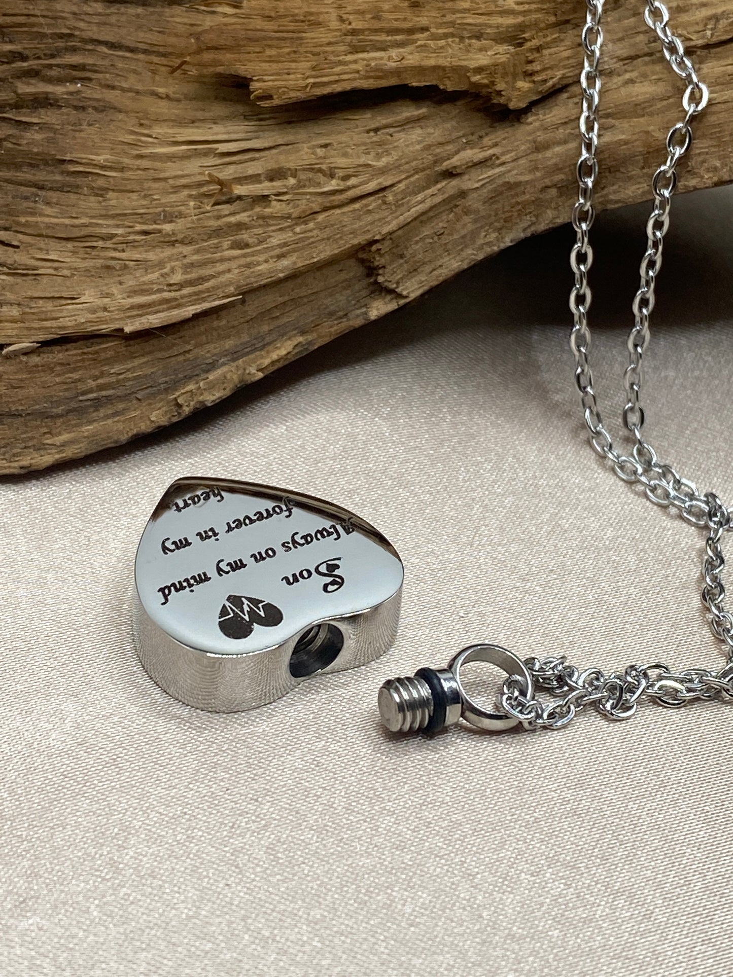 Heart Urn Necklace for Son – 'Always on My Mind' Memorial Jewelry