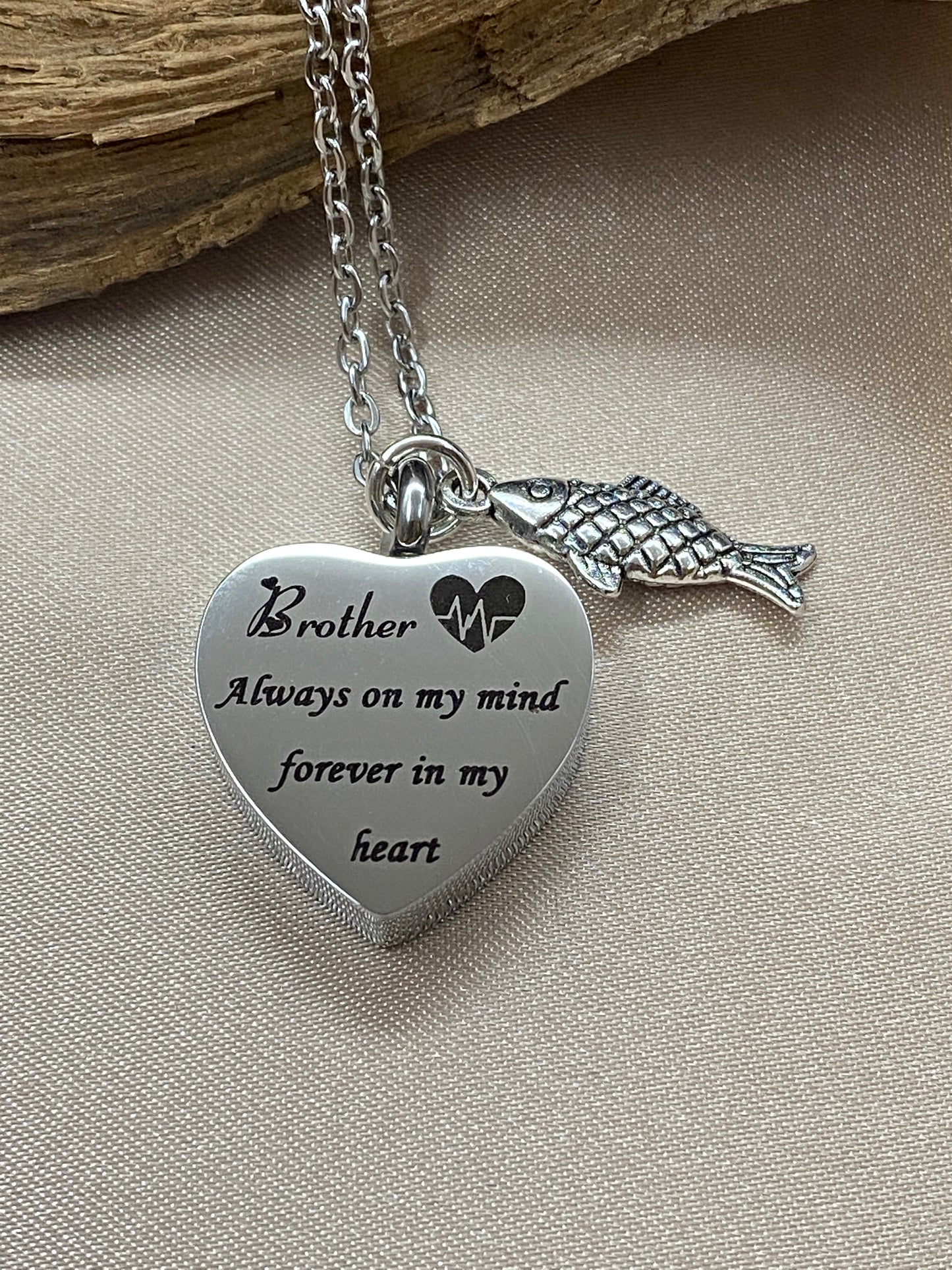 Silver Heart Urn Pendant Necklace – Engraved Cremation Jewelry for Brother