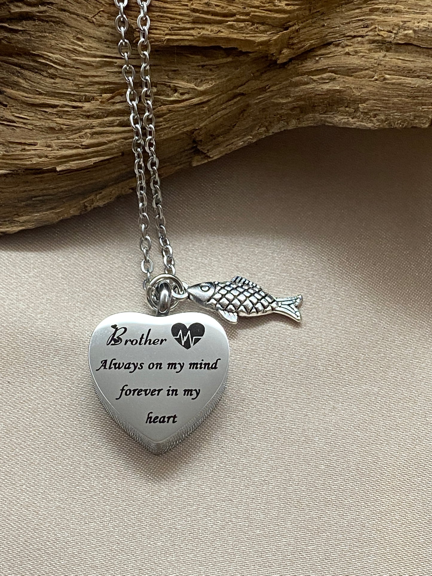 Silver Heart Urn Pendant Necklace – Engraved Cremation Jewelry for Brother