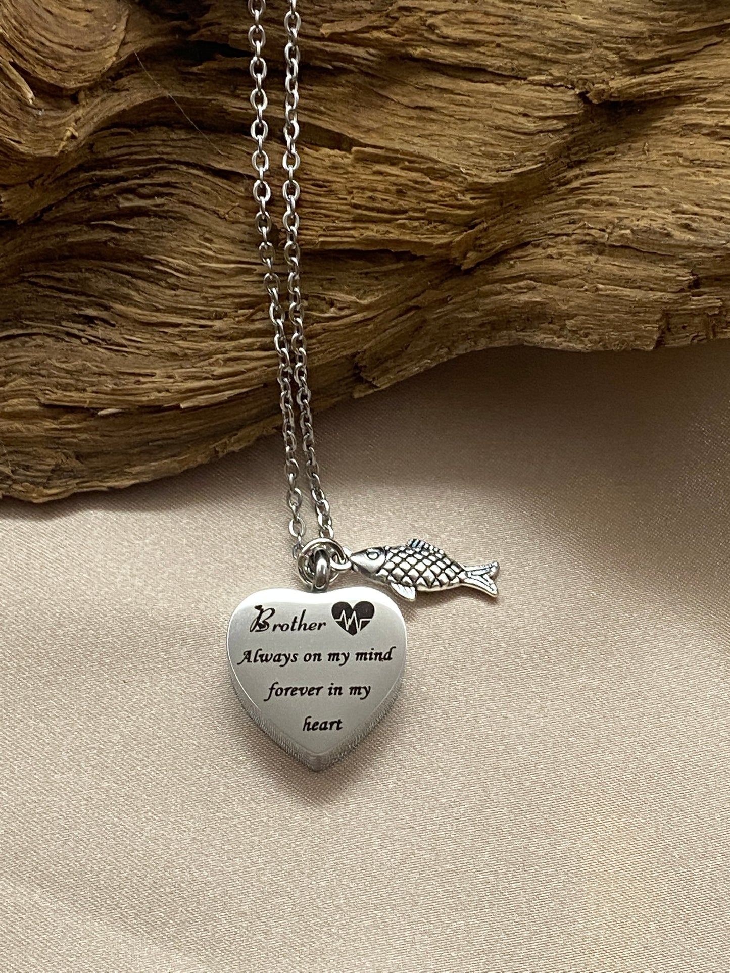 Silver Heart Urn Pendant Necklace – Engraved Cremation Jewelry for Brother