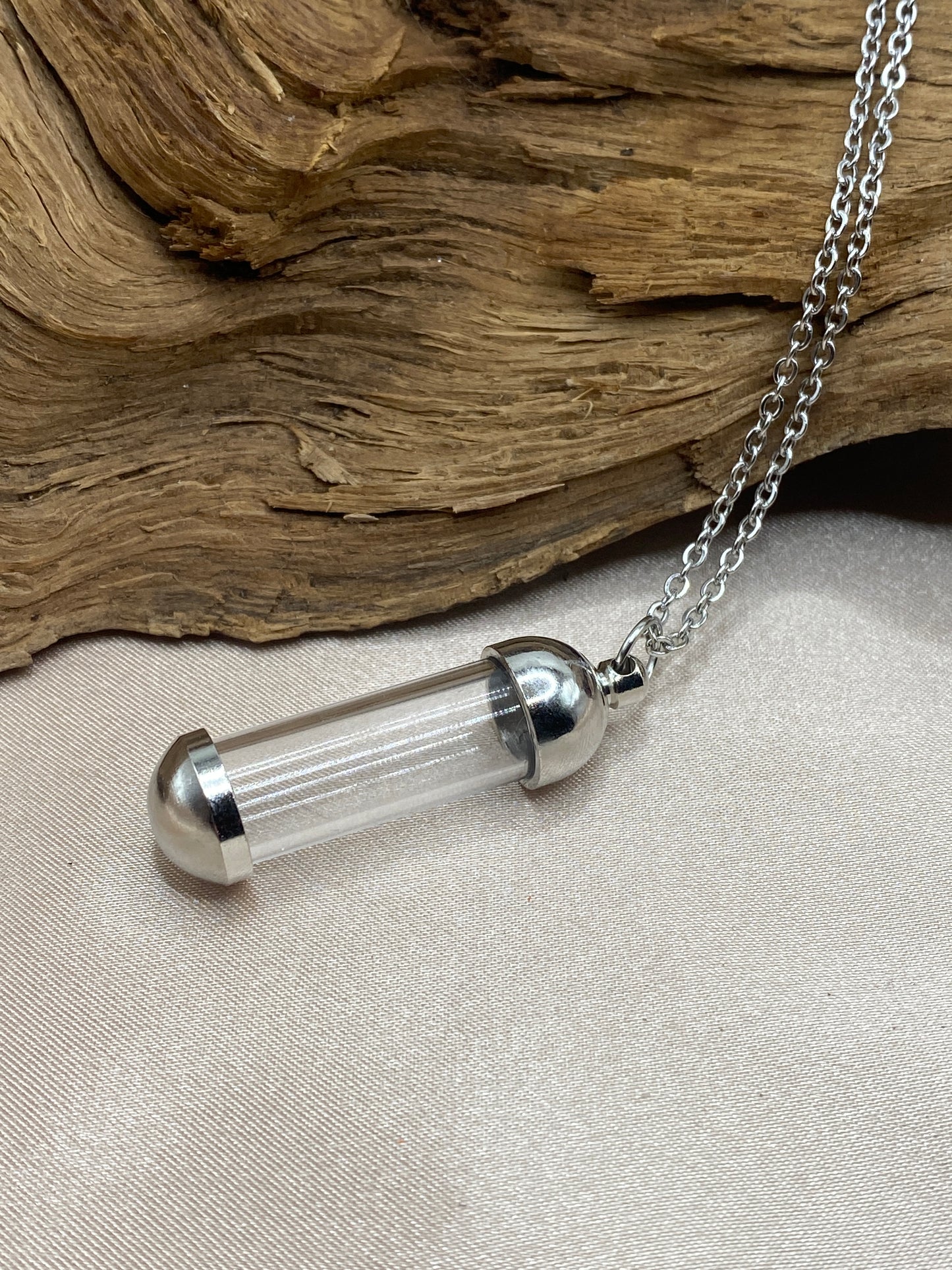 Clear Glass Urn Necklace – Tube Vessel Cremation Jewelry for Ashes