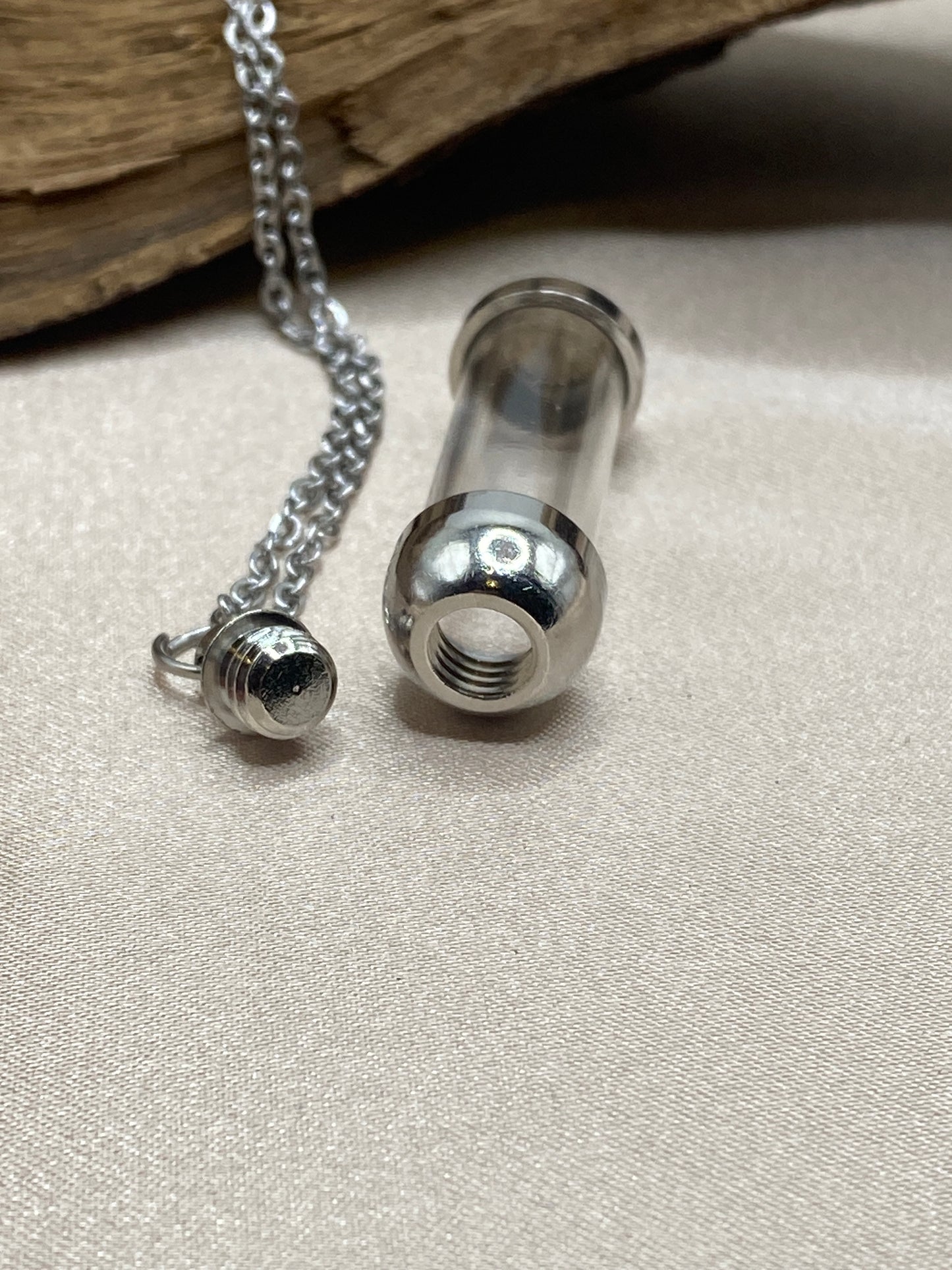 Clear Glass Urn Necklace – Tube Vessel Cremation Jewelry for Ashes