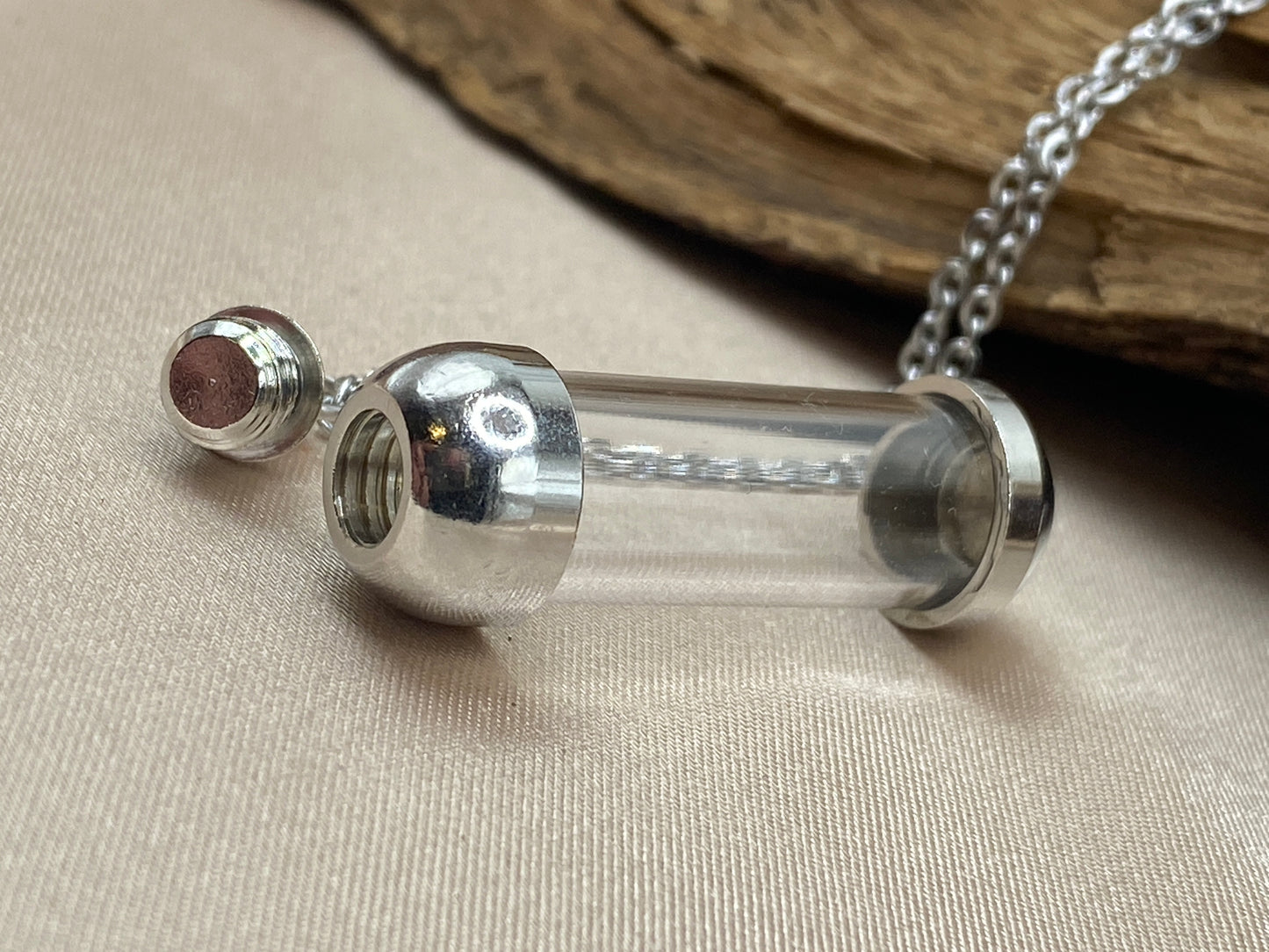 Clear Glass Urn Necklace – Tube Vessel Cremation Jewelry for Ashes