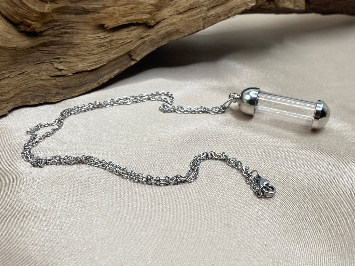 Clear Glass Urn Necklace – Tube Vessel Cremation Jewelry for Ashes