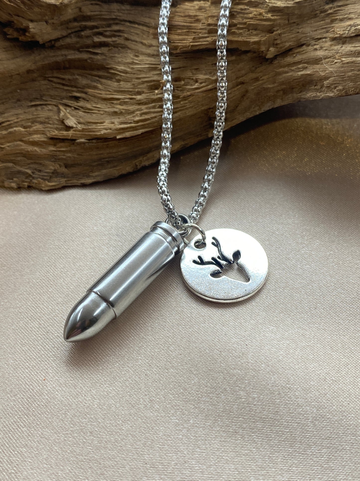 Bullet Cremation Necklace – Deer Charm Memorial Jewelry for Hunter Men