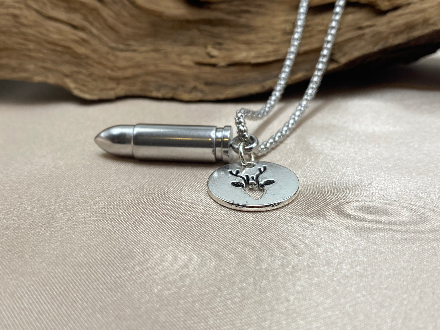 Bullet Cremation Necklace – Deer Charm Memorial Jewelry for Hunter Men