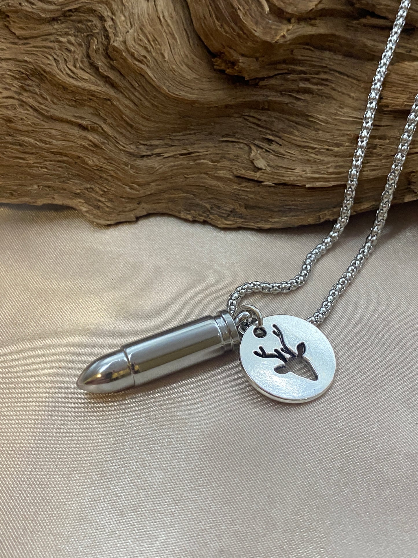 Bullet Cremation Necklace – Deer Charm Memorial Jewelry for Hunter Men