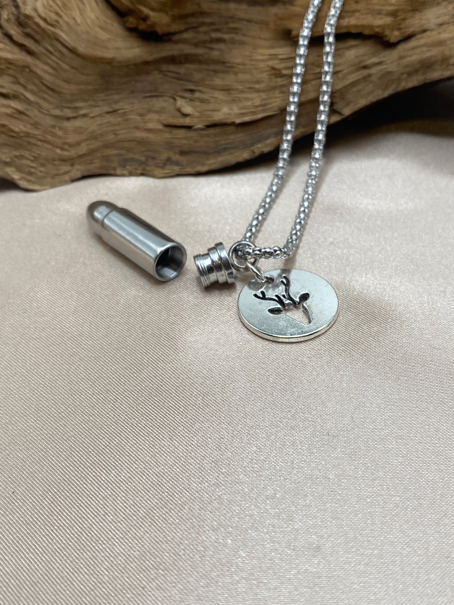 Bullet Cremation Necklace – Deer Charm Memorial Jewelry for Hunter Men