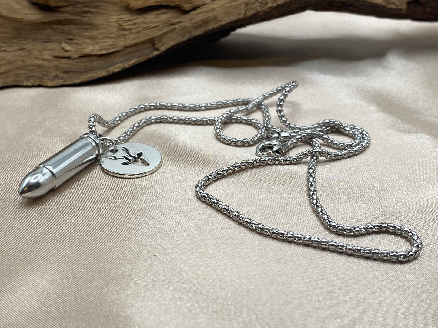 Bullet Cremation Necklace – Deer Charm Memorial Jewelry for Hunter Men