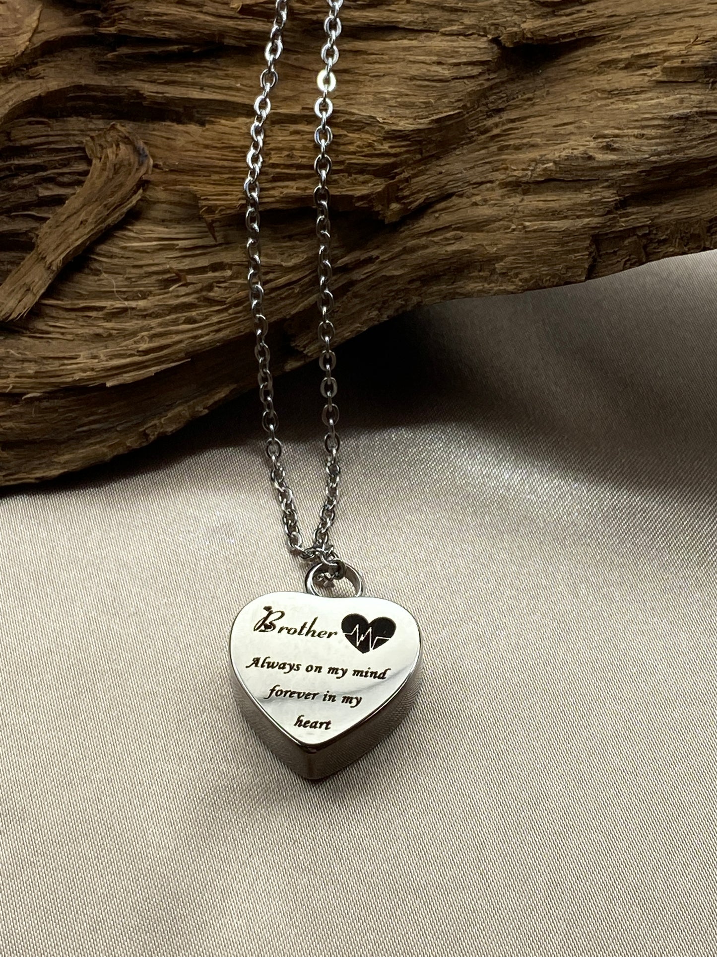 Heart Shaped Cremation Necklace with Brother Charm - Urn Jewelry for Ashes