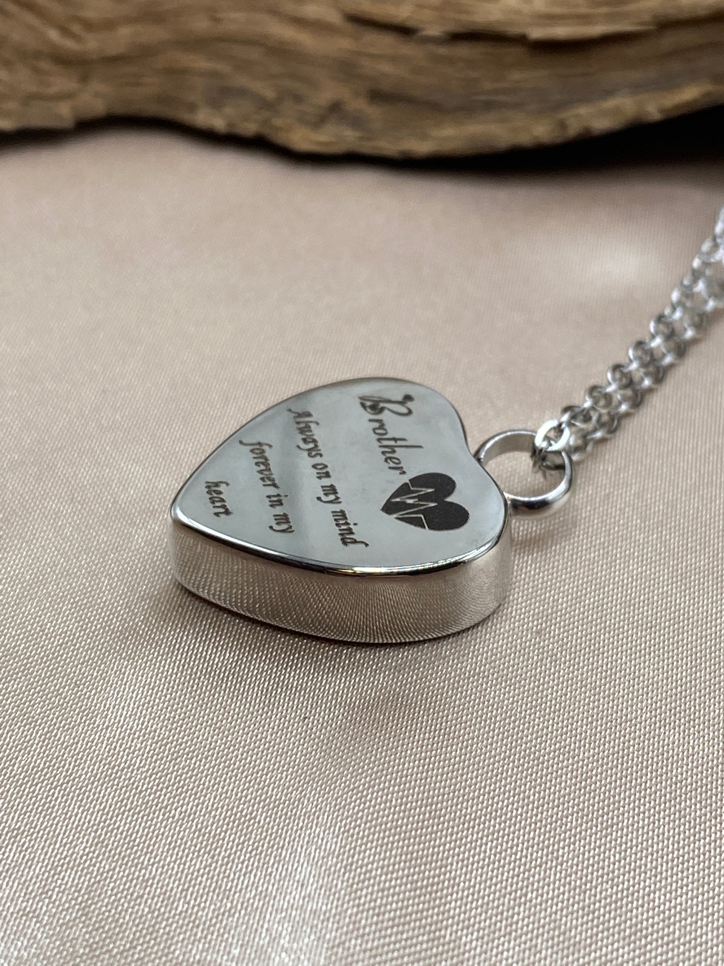 Heart Shaped Cremation Necklace with Brother Charm - Urn Jewelry for Ashes