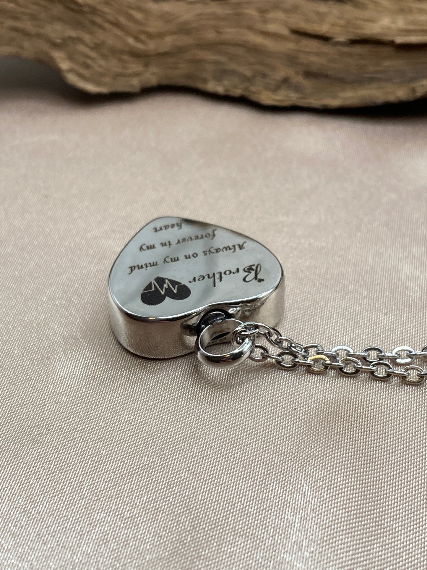 Heart Shaped Cremation Necklace with Brother Charm - Urn Jewelry for Ashes